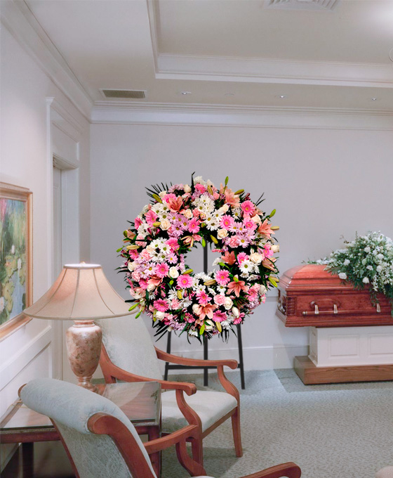 Coronas de Flores Rosadas para Funerales en Hospitalet