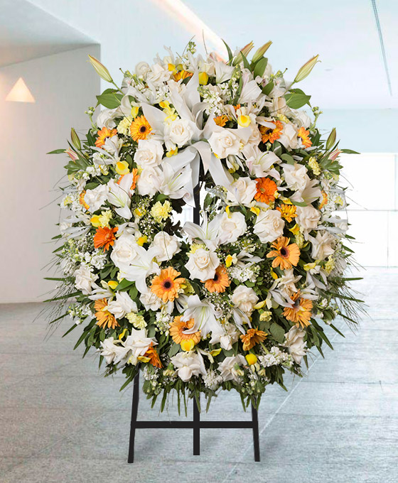 Corona Funeraria Blanca y Amarila